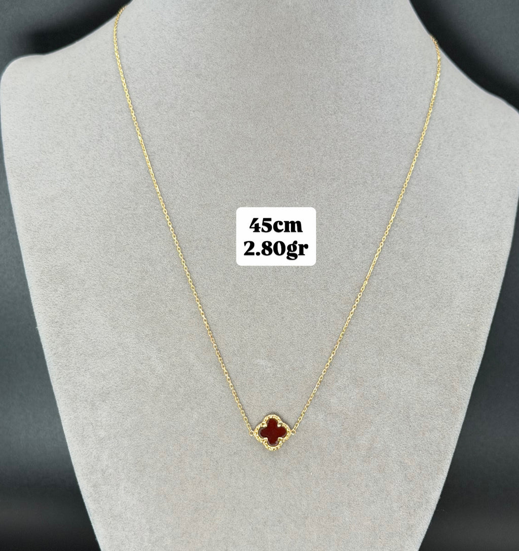 Red Agate Clover Charm Necklace in Yellow Gold