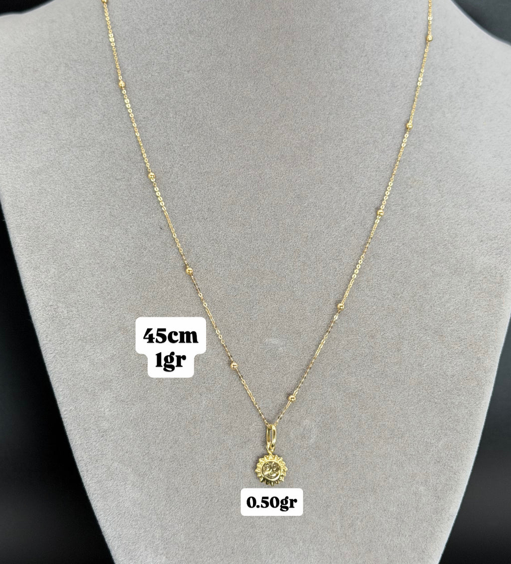 Yellow Gold Smiling Sun Charm Station Necklace