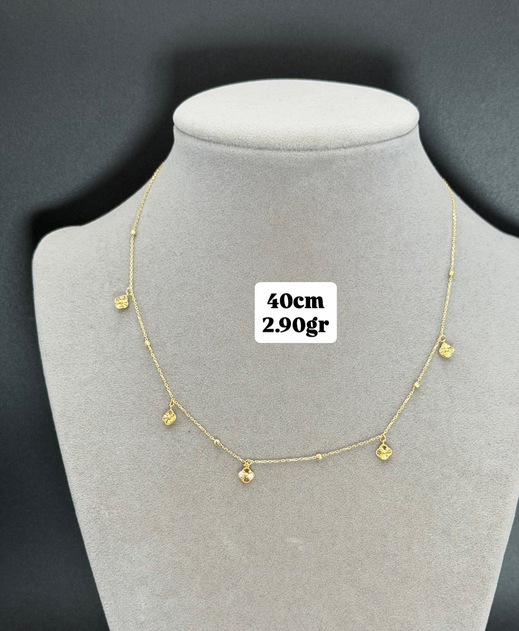 Yellow Gold Delicate Station Charm Necklace