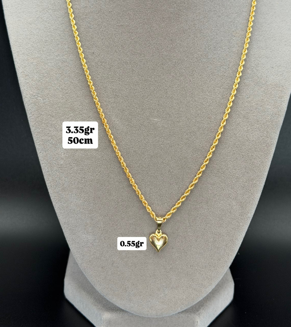 Yellow Gold Chain with Heart Pendant