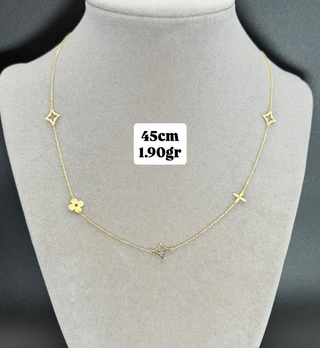 Yellow Gold Floral and Star Motif Charm Necklace
