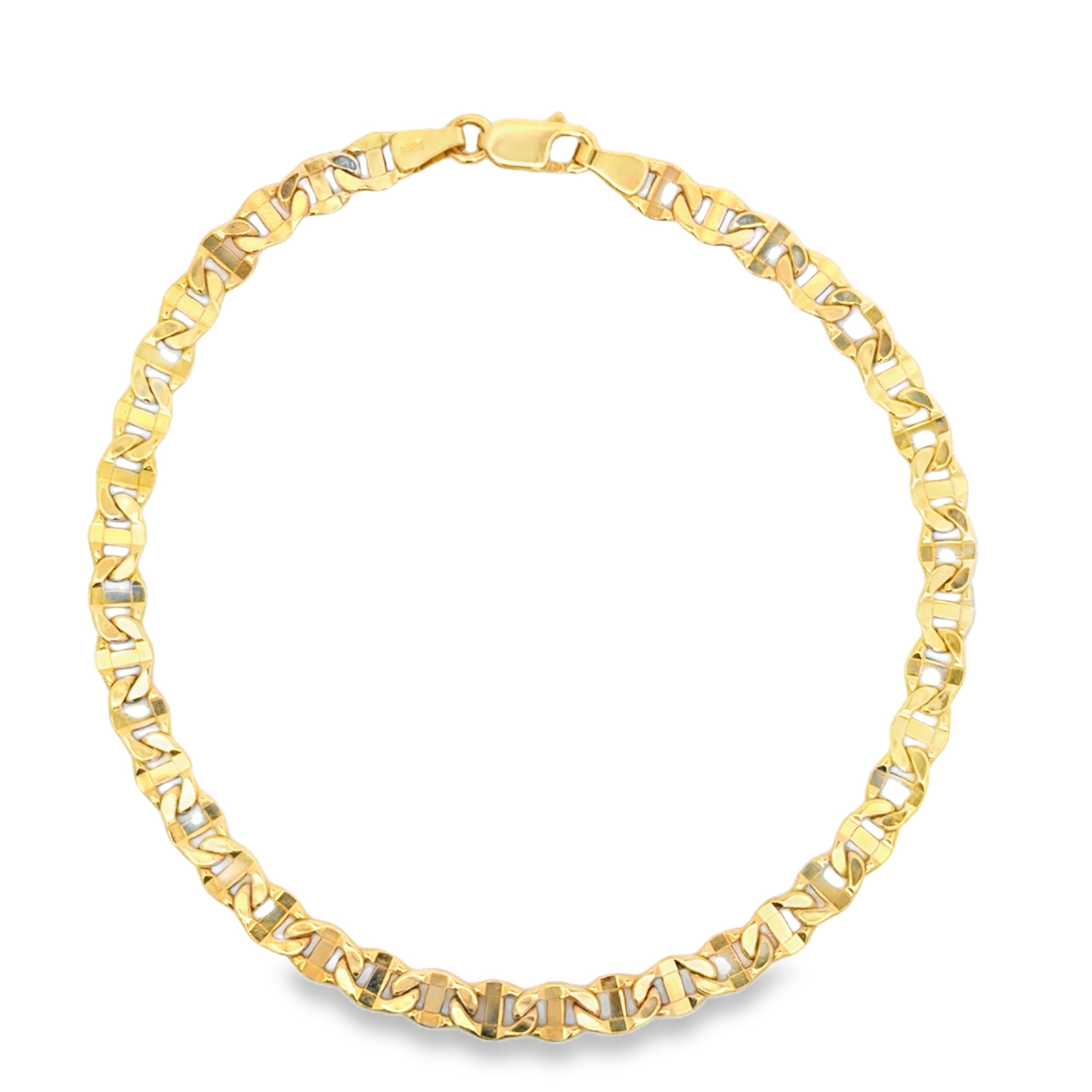 Yellow Gold Textured Mariner Link Chain Bracelet