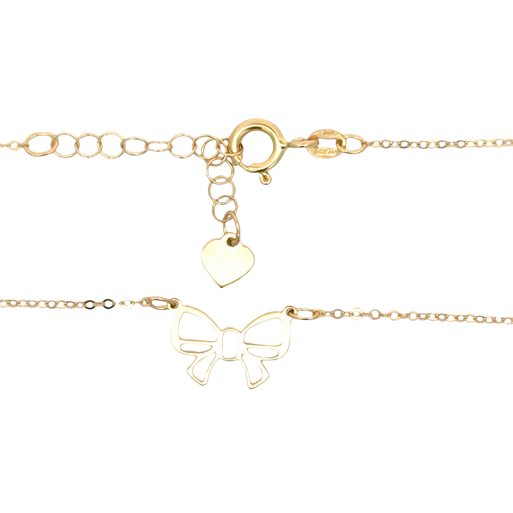 Delicate Yellow Gold Openwork Bow Chain Necklace