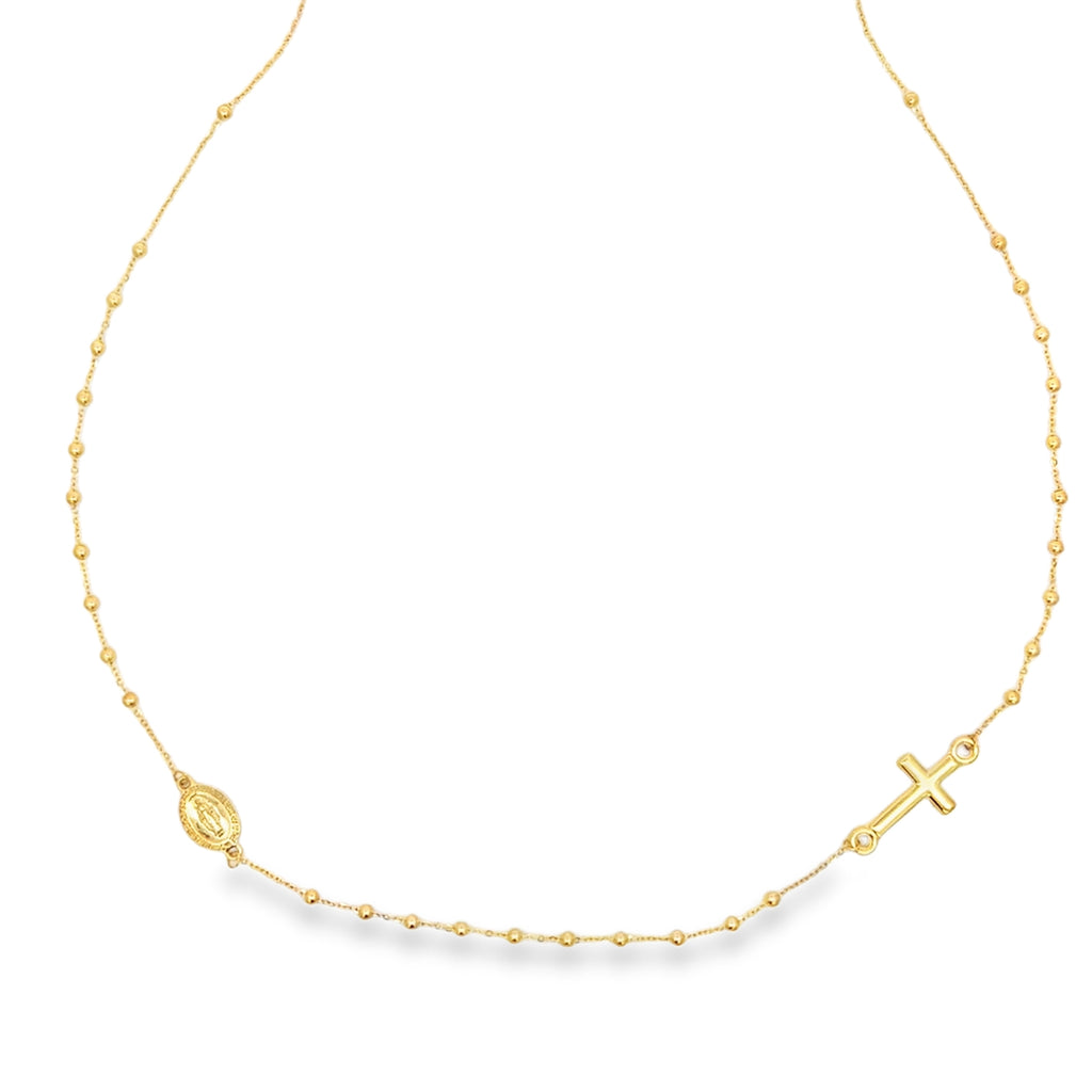 Delicate Yellow Gold Beaded Chain Necklace