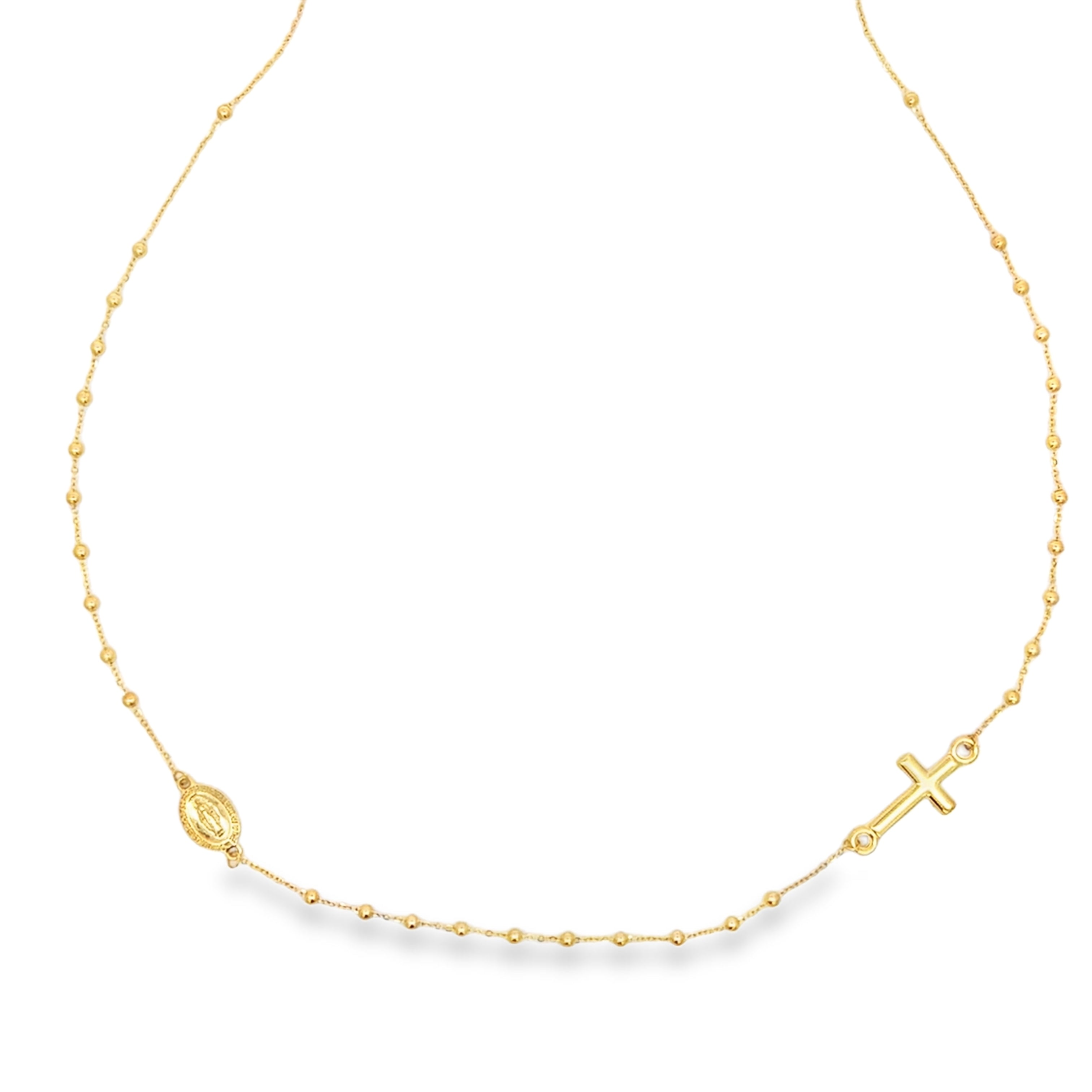 Delicate Yellow Gold Beaded Chain Necklace
