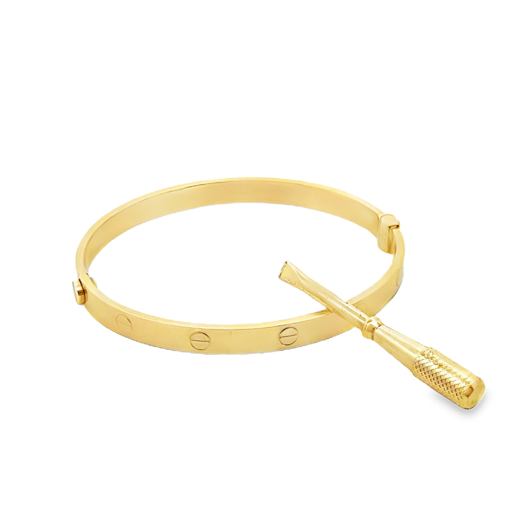 Yellow Gold Bangle Bracelet with Screw Motif