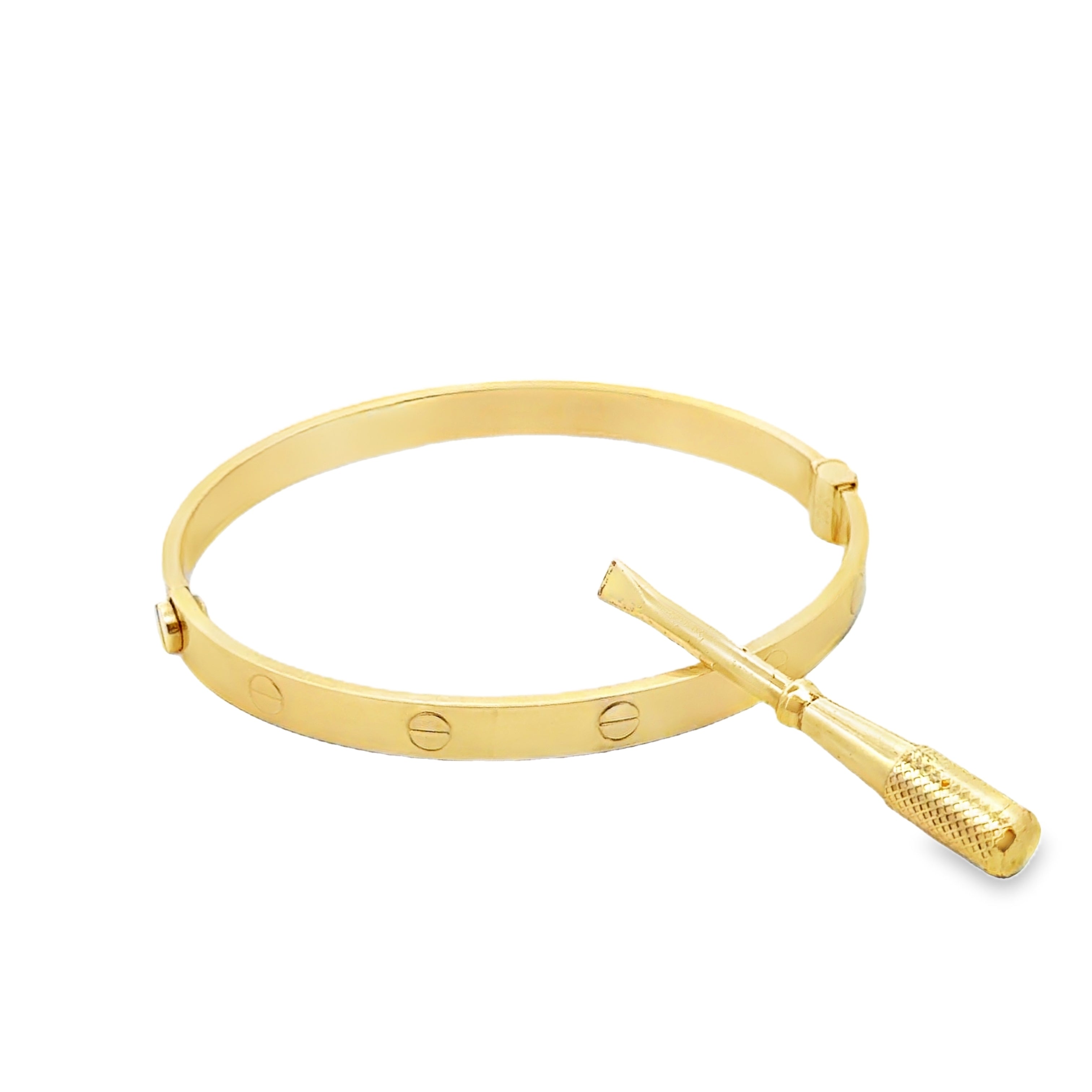 Yellow Gold Bangle Bracelet with Screw Motif