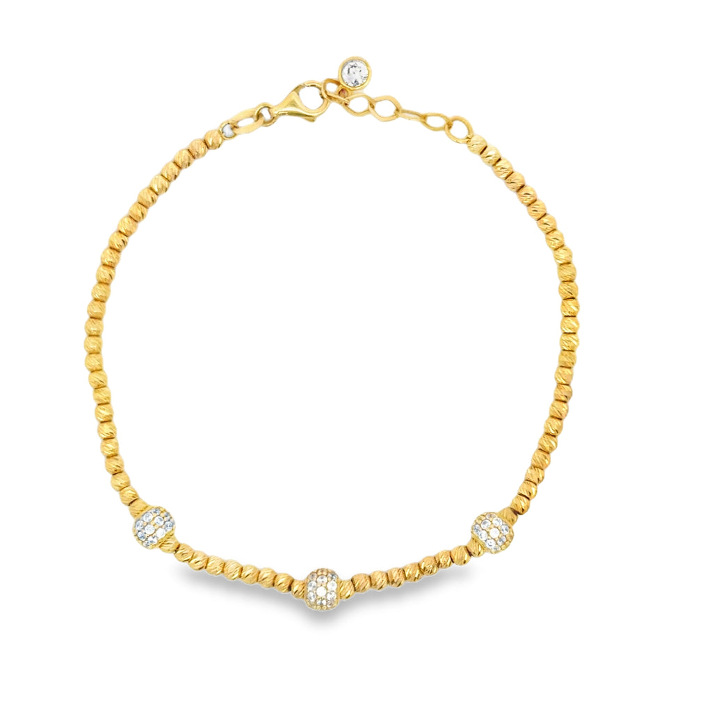 Yellow Gold Beaded Bracelet with zirconia Accents