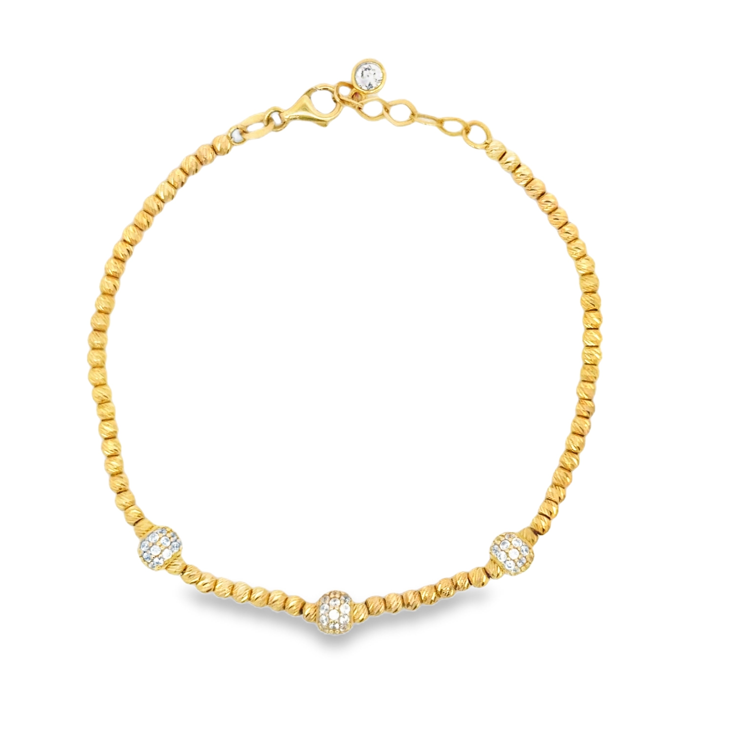 Yellow Gold Beaded Bracelet with zirconia Accents