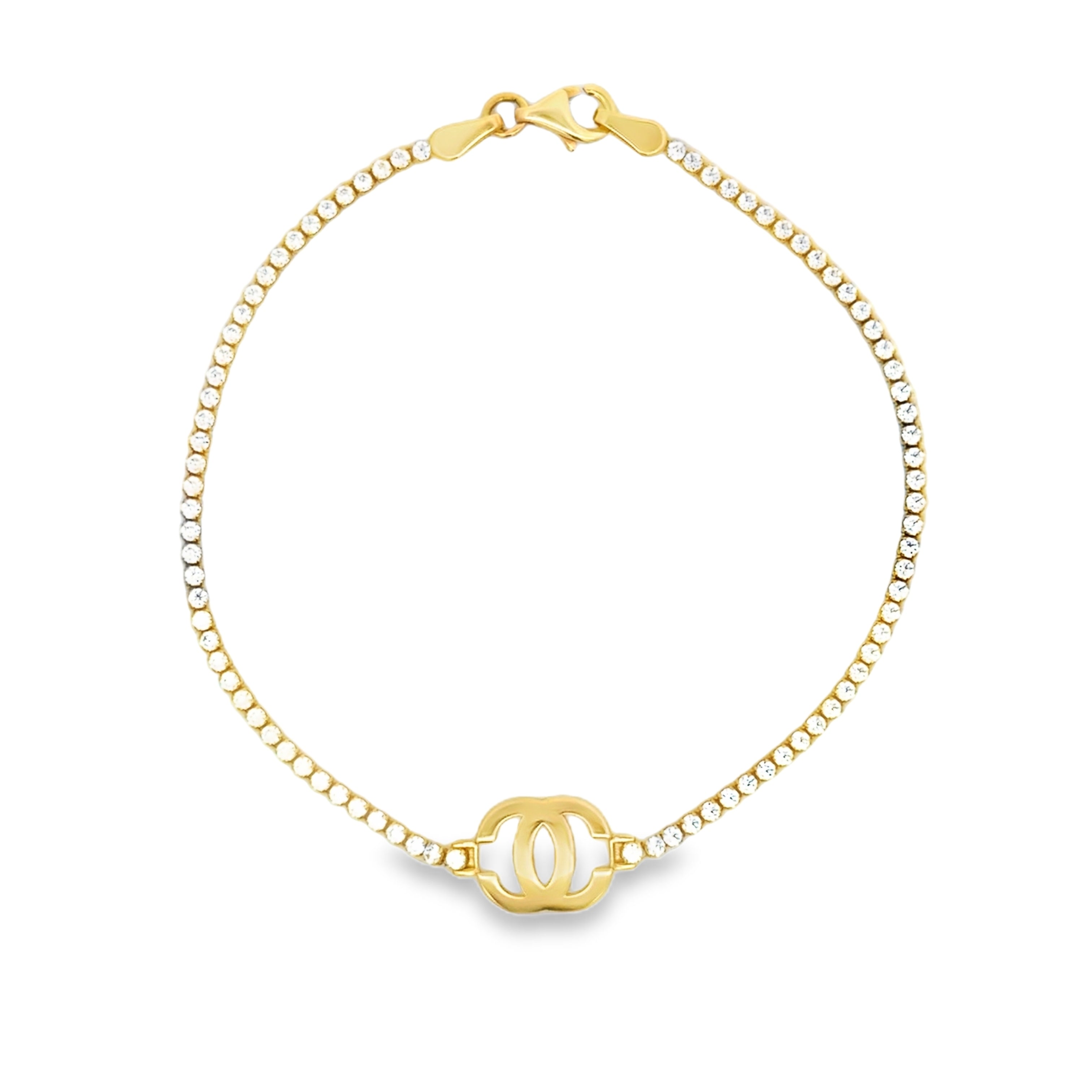 Yellow Gold zirconia Tennis Bracelet with Interlocking Logo