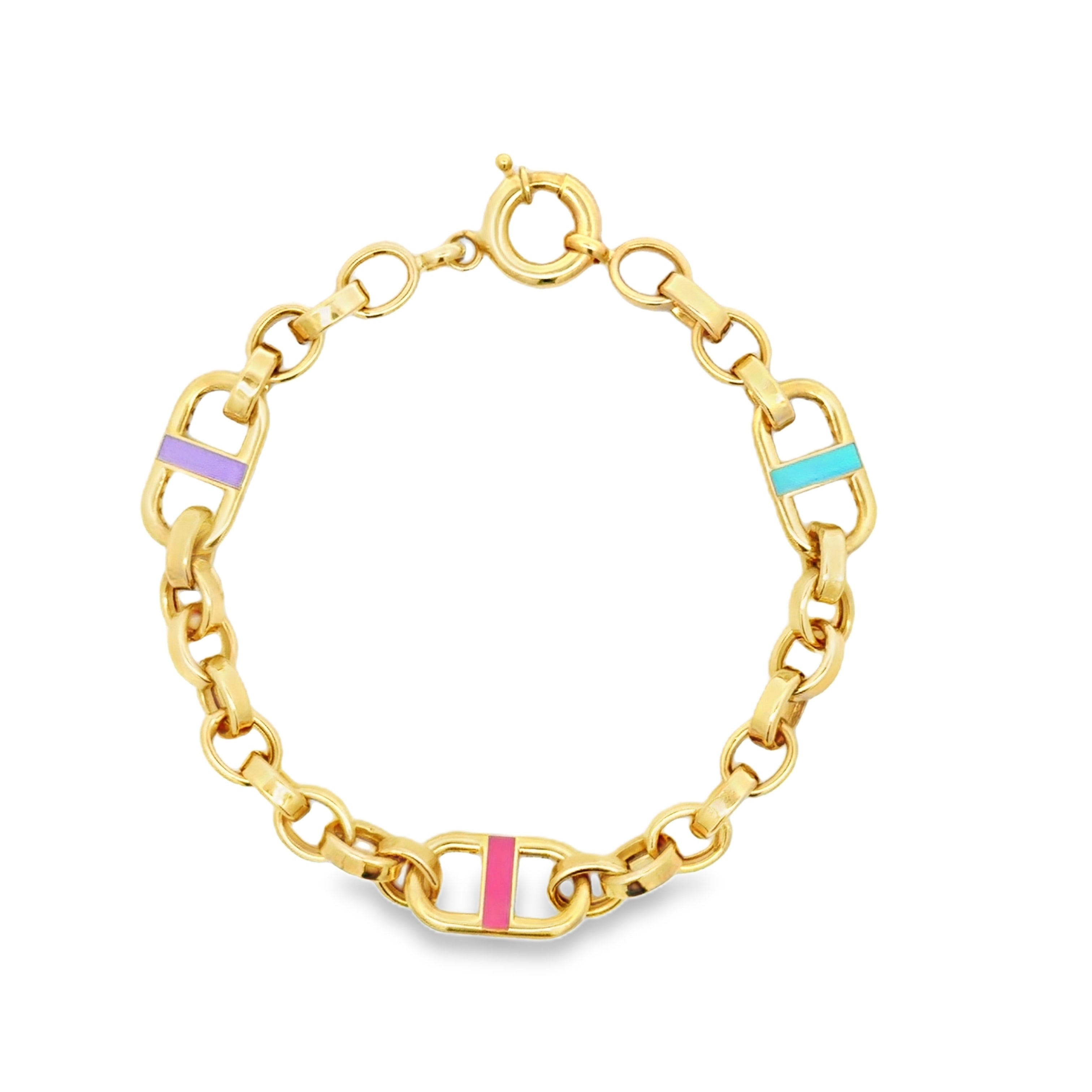 Yellow Gold Mariner Chain Bracelet with Colorful Enamel Accents