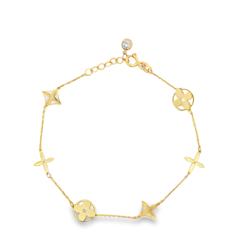 Yellow Gold Onyx Quatrefoil Charm Bracelet