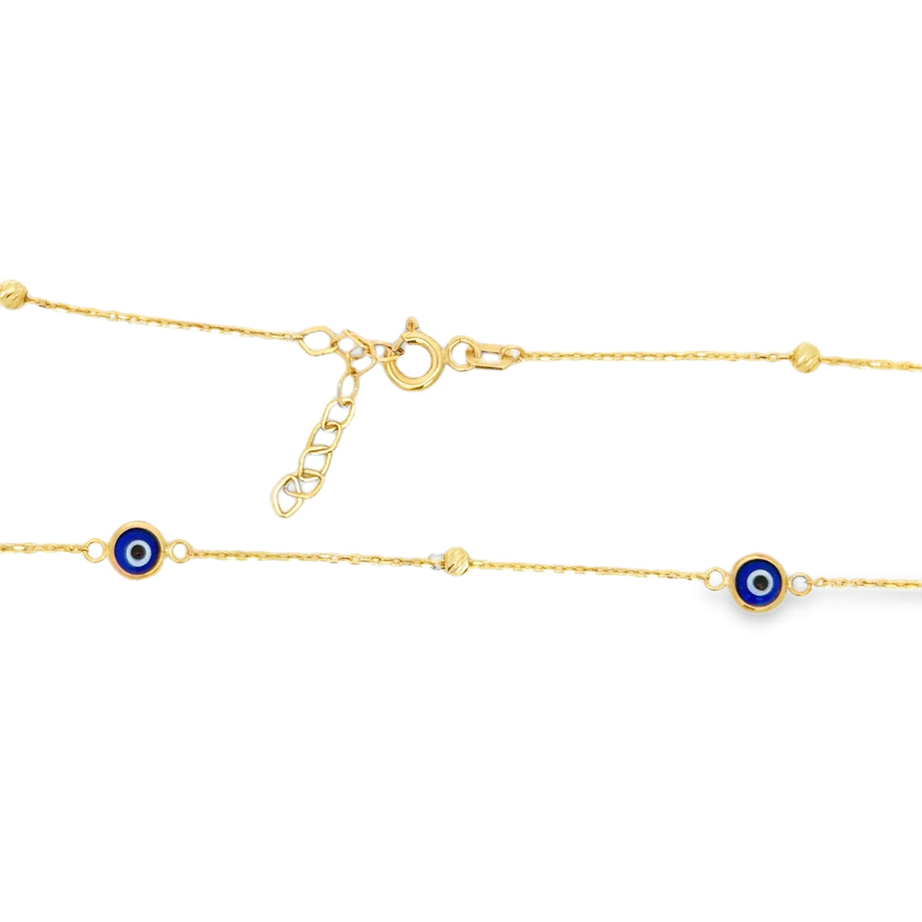 Yellow Gold Evil Eye Agate Station Chain Necklace