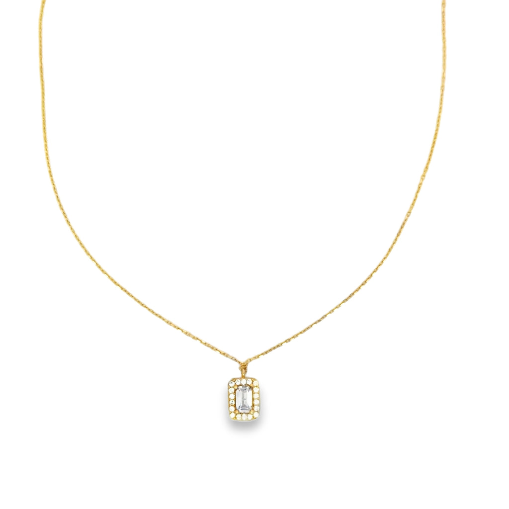Yellow Gold zirconia Halo Pendant Necklace
