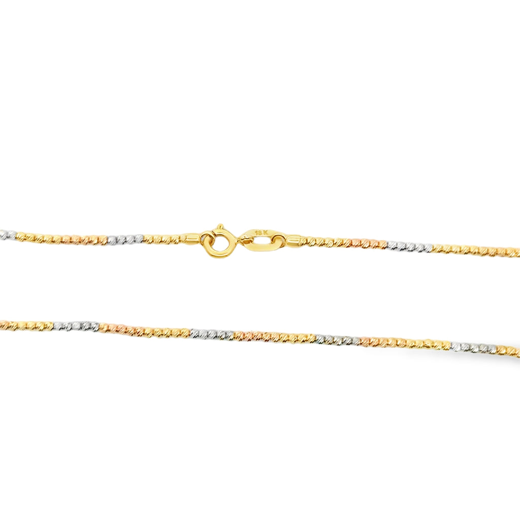 Tri-Color Gold Chain Necklace with Textured Heart Pendant