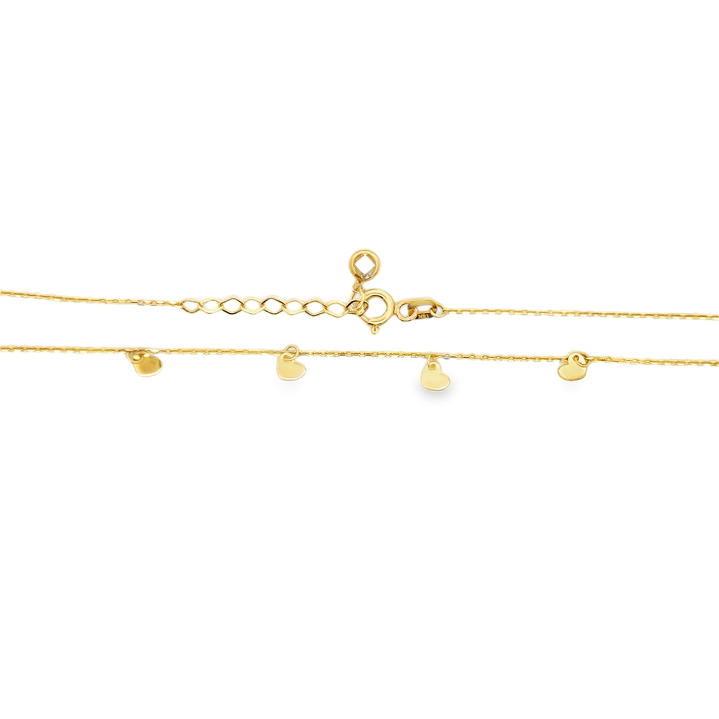 Delicate Yellow Gold Dangle Heart Charm Necklace