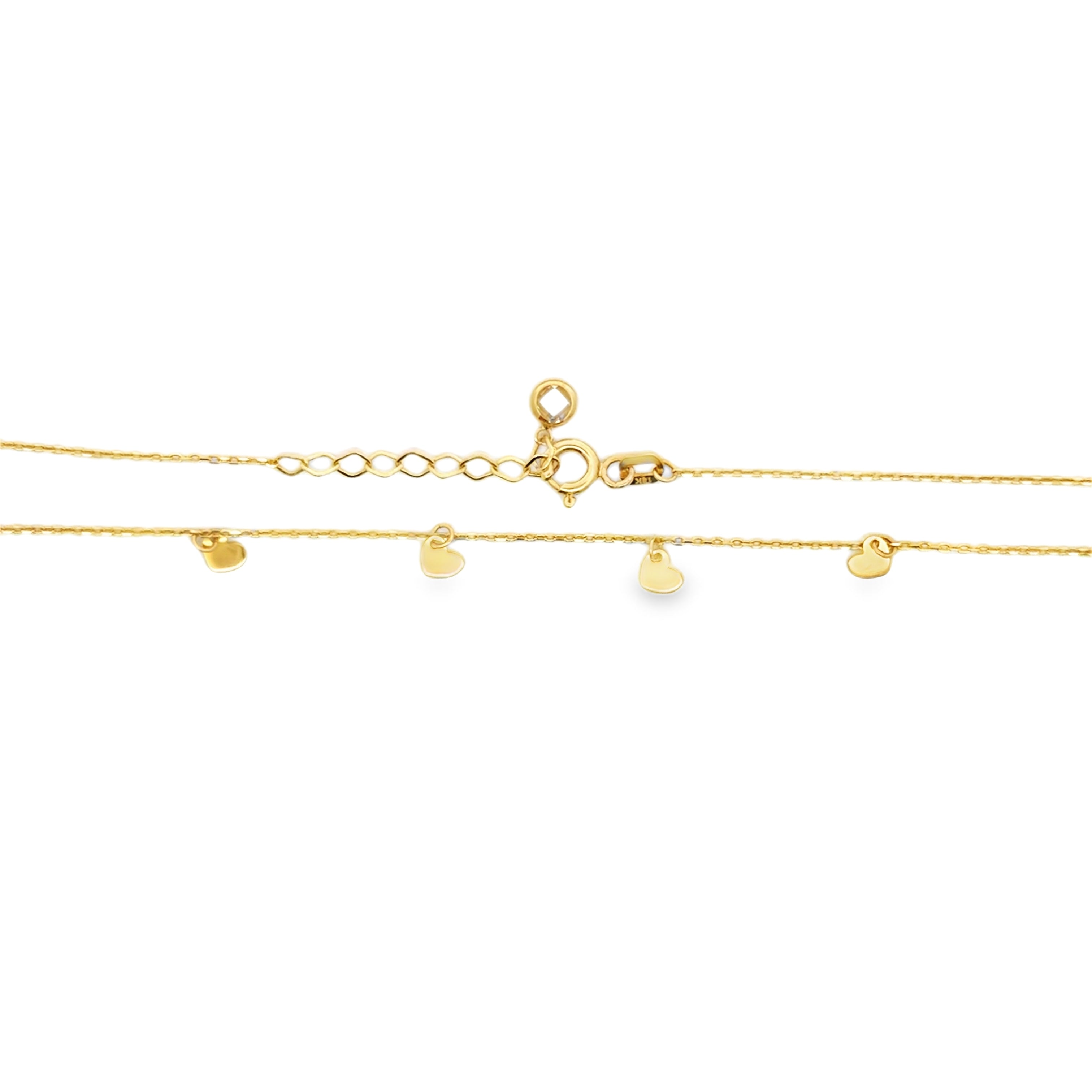 Delicate Yellow Gold Dangle Heart Charm Necklace