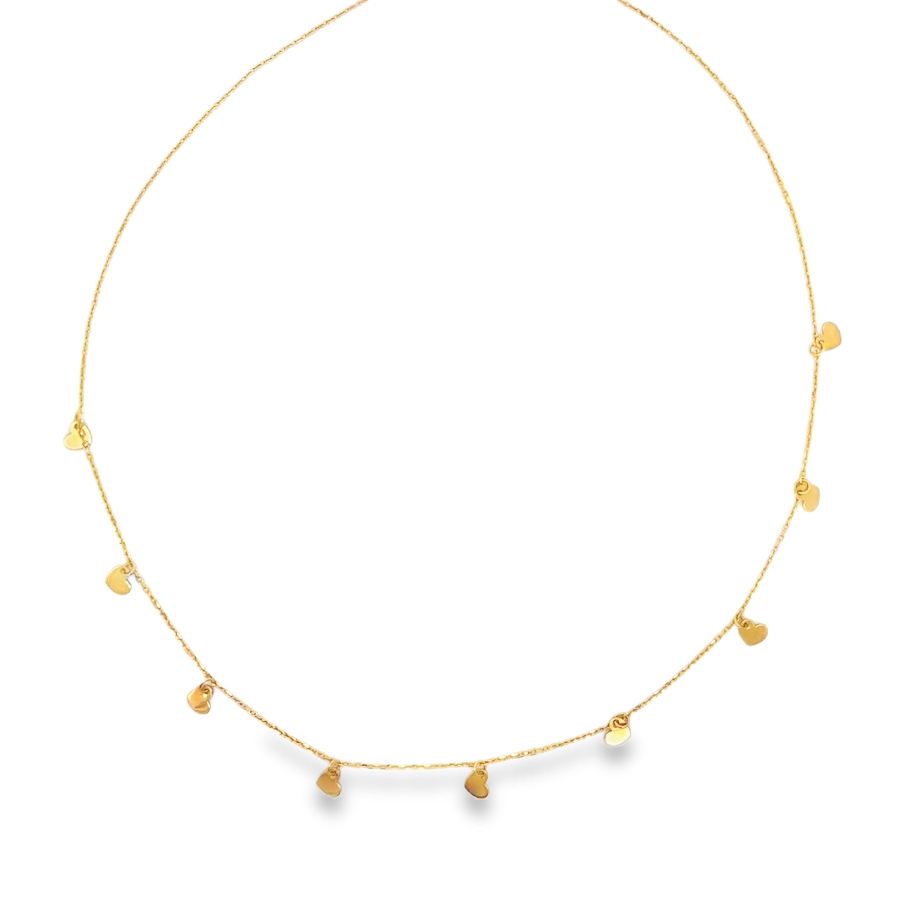 Delicate Yellow Gold Dangle Heart Charm Necklace