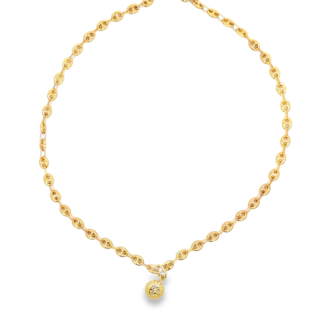 Yellow Gold Mariner Chain Necklace with Sun Charm