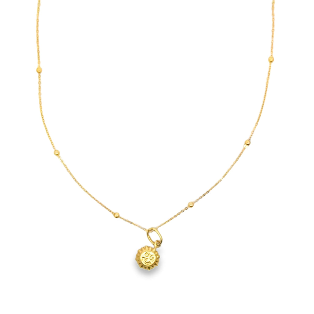 Yellow Gold Smiling Sun Charm Station Necklace