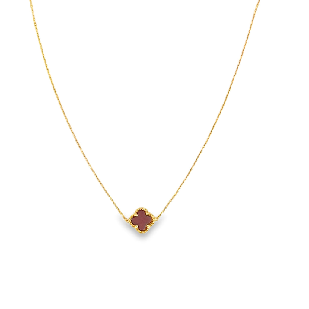 Red Agate Clover Charm Necklace in Yellow Gold