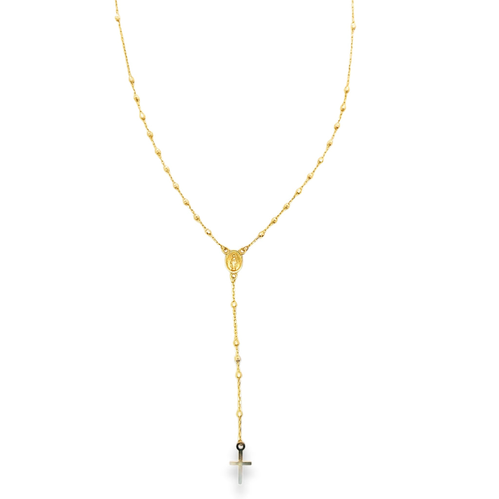 Yellow Gold Beaded Rosary Necklace with Cross Pendant