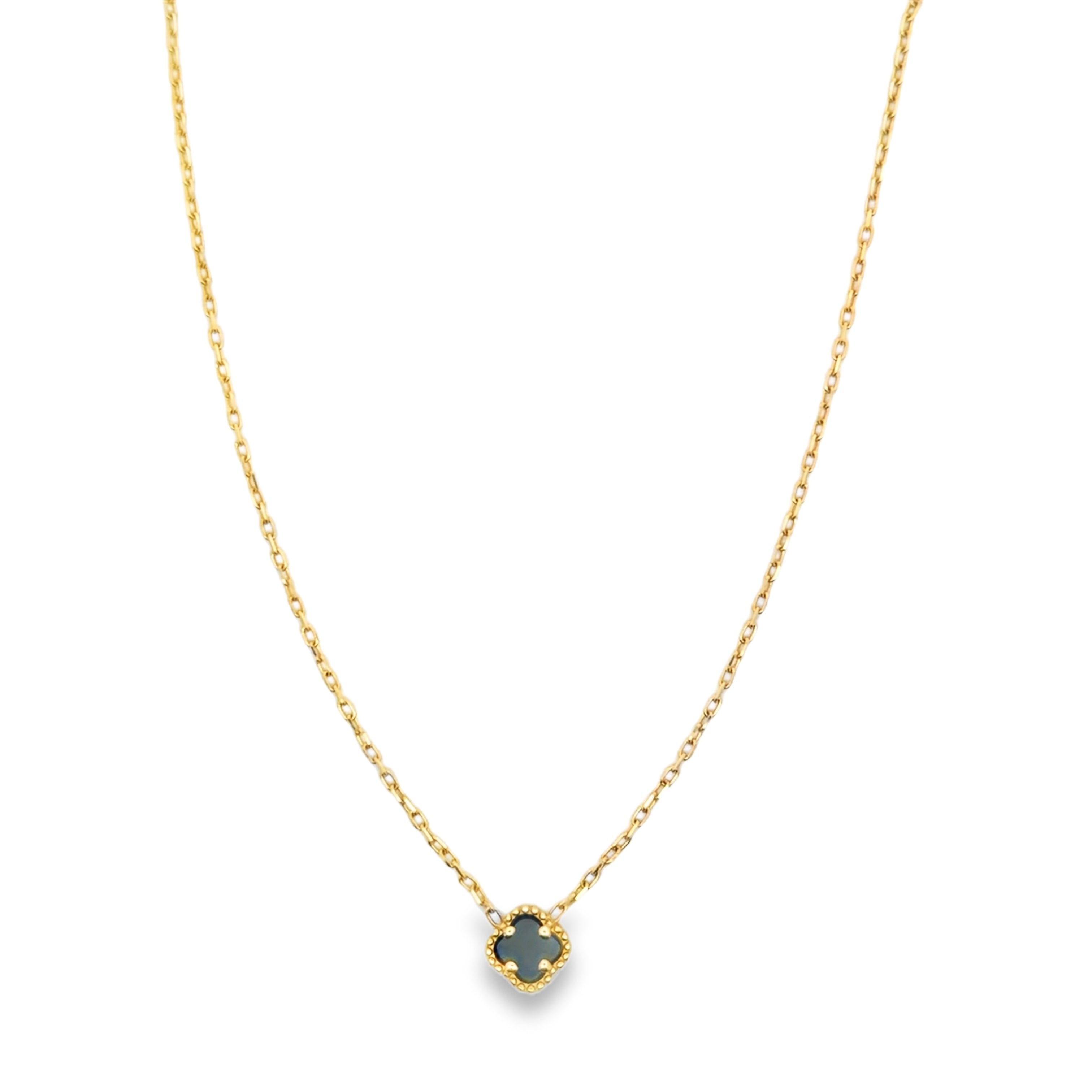 Onyx Clover Charm Necklace in Yellow Gold