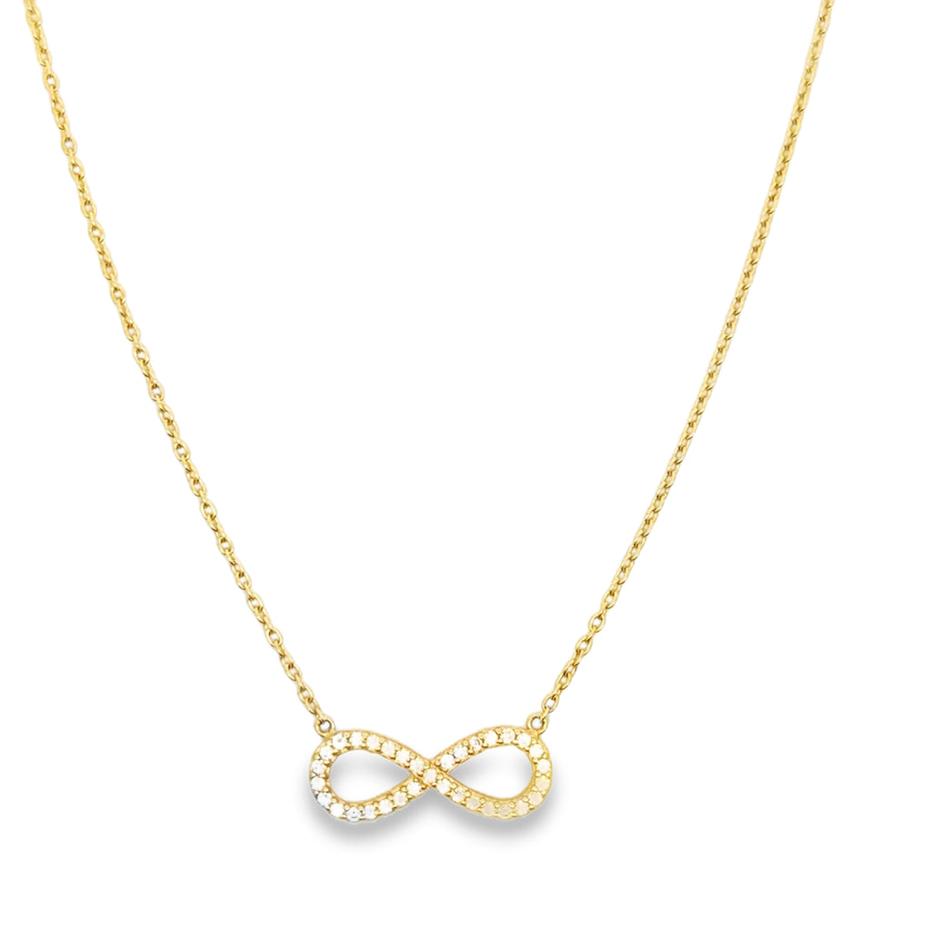 Zirconia Infinity Pendant Necklace in Yellow Gold