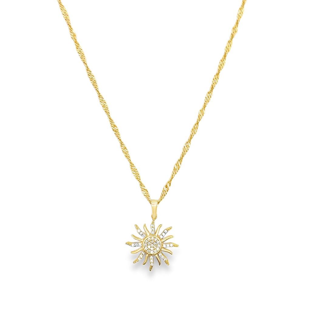Zirconia Sunburst Charm Necklace in Yellow Gold