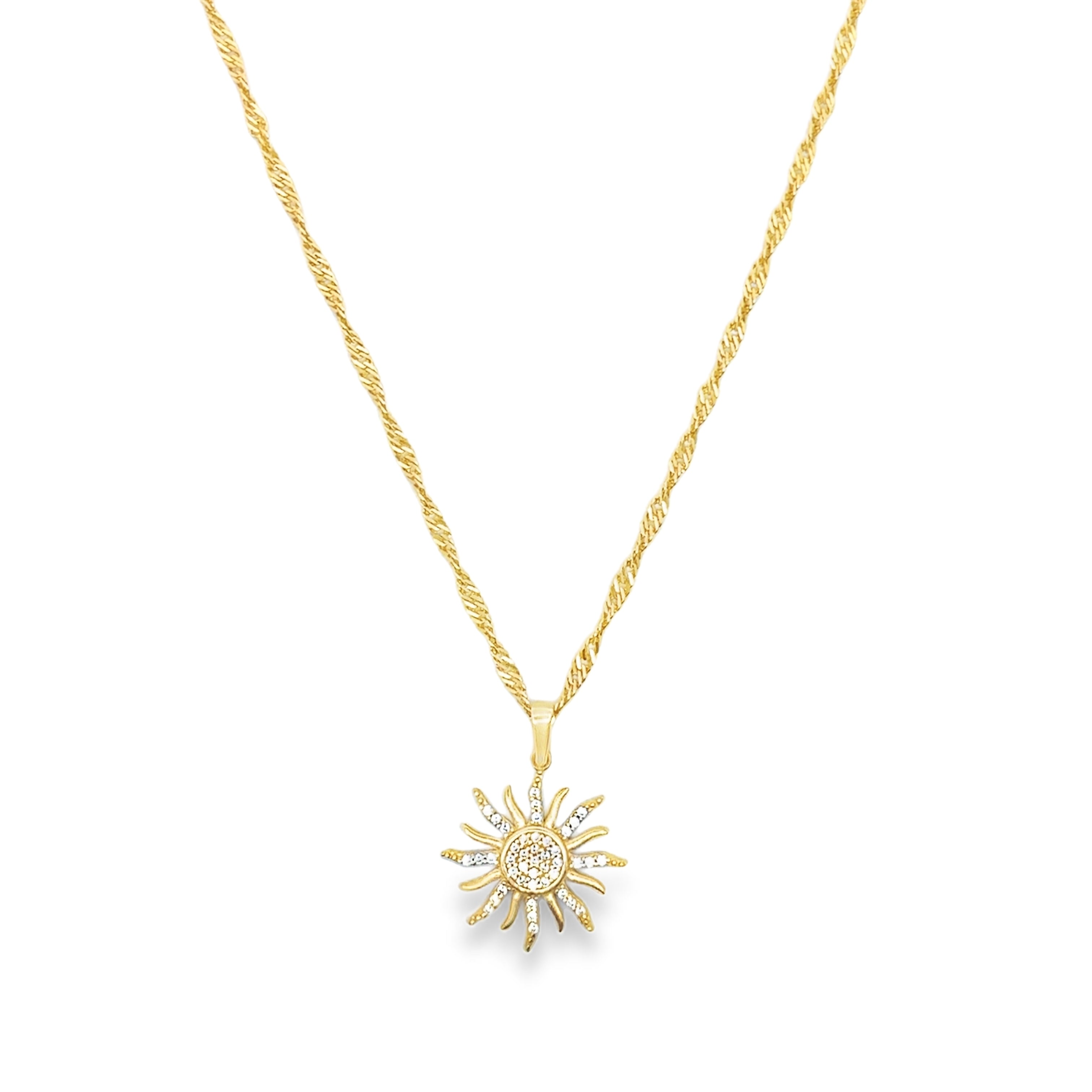 Zirconia Sunburst Charm Necklace in Yellow Gold