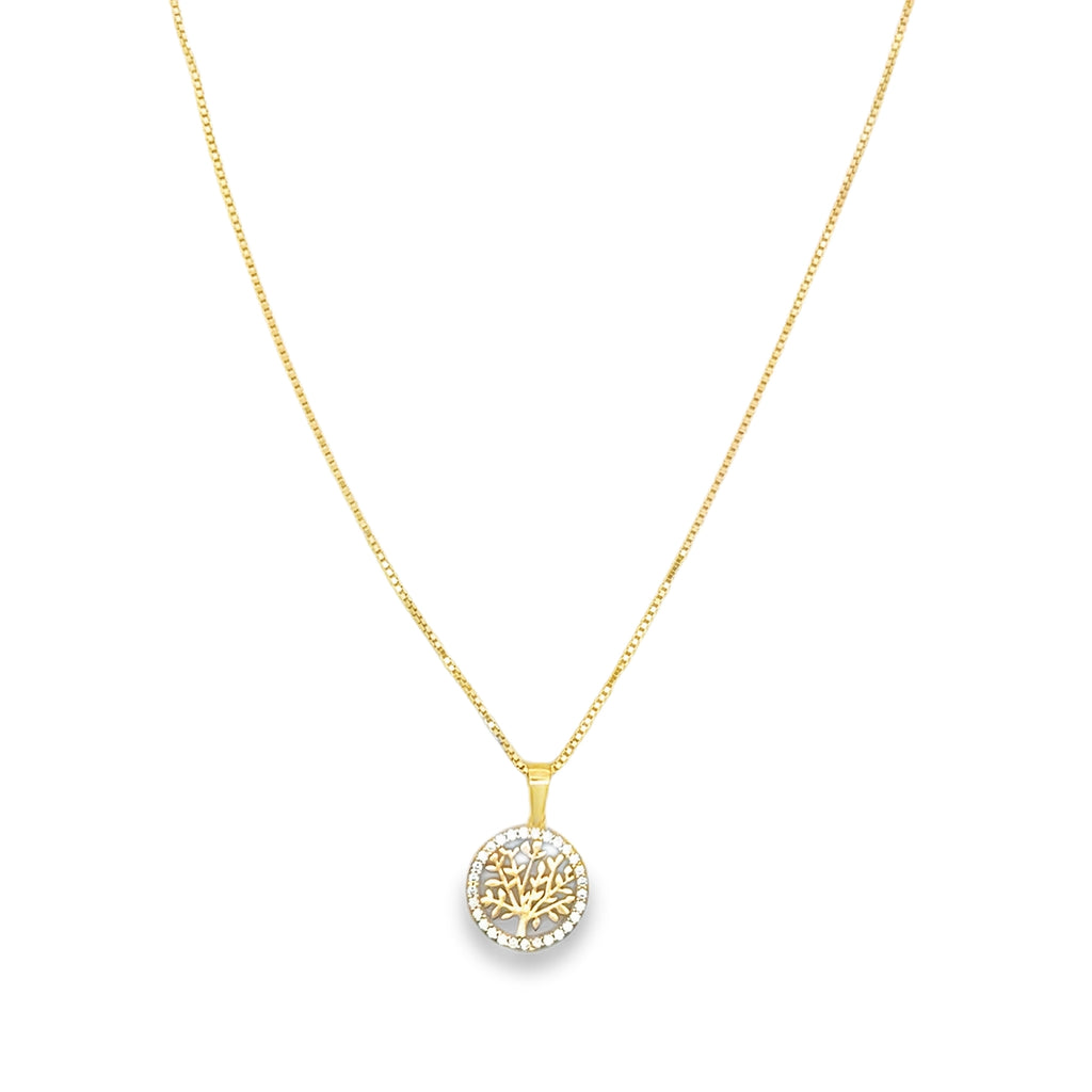 Yellow Gold zirconia Tree of Life Pendant Necklace