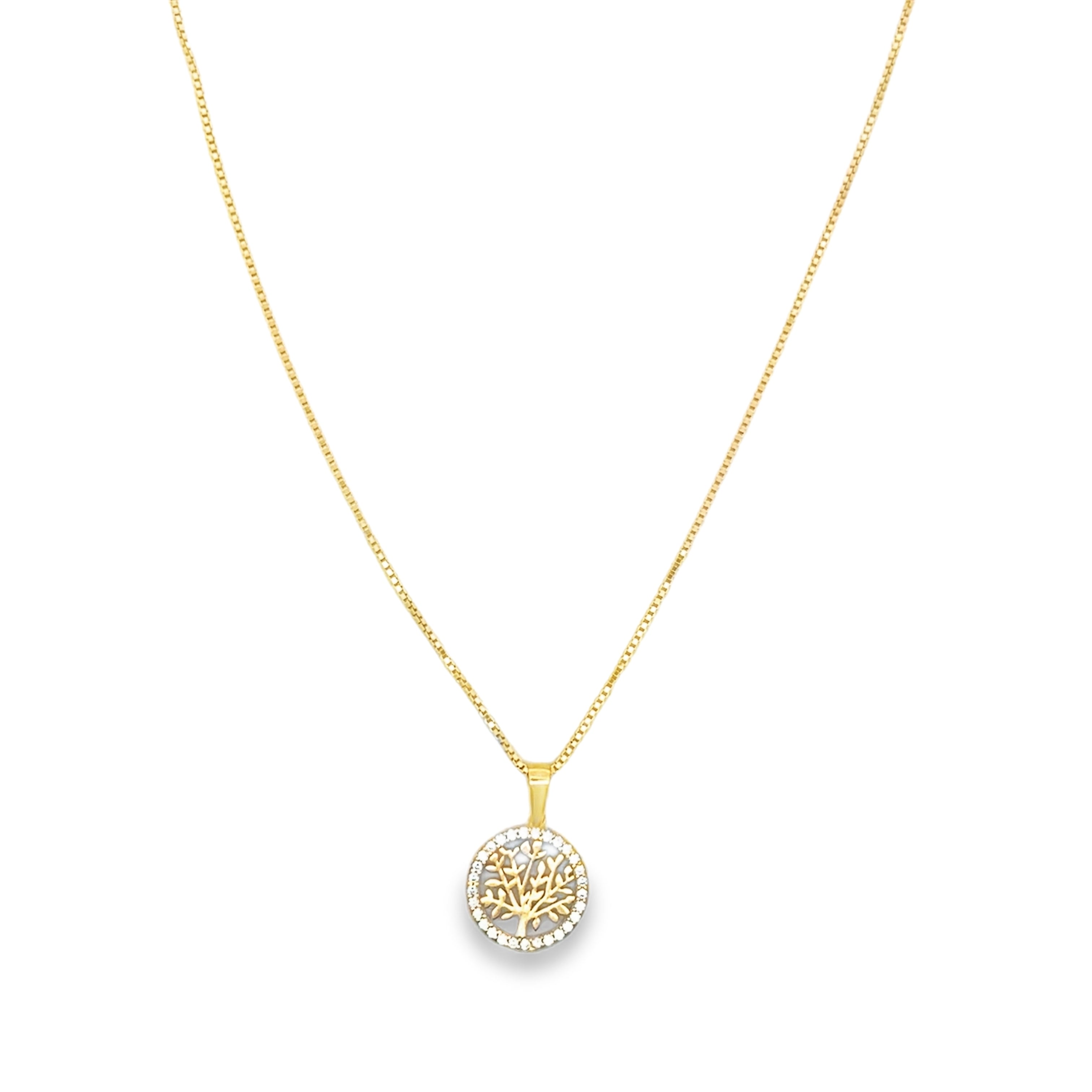 Yellow Gold zirconia Tree of Life Pendant Necklace