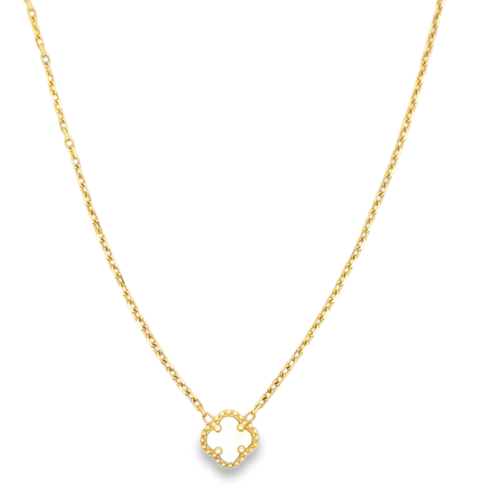 Pearl Clover Charm Necklace in Yellow Gold