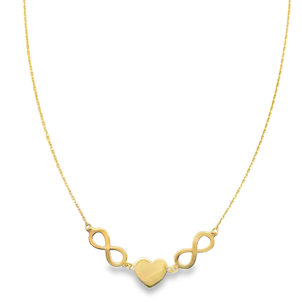 Yellow Gold Heart and Infinity Charm Necklace