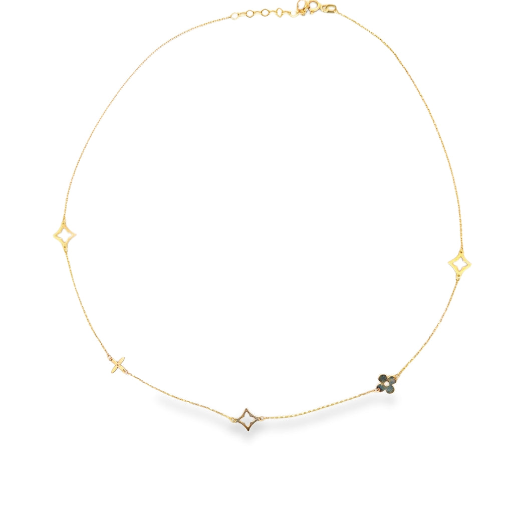 Yellow Gold Floral and Star Motif Charm Necklace