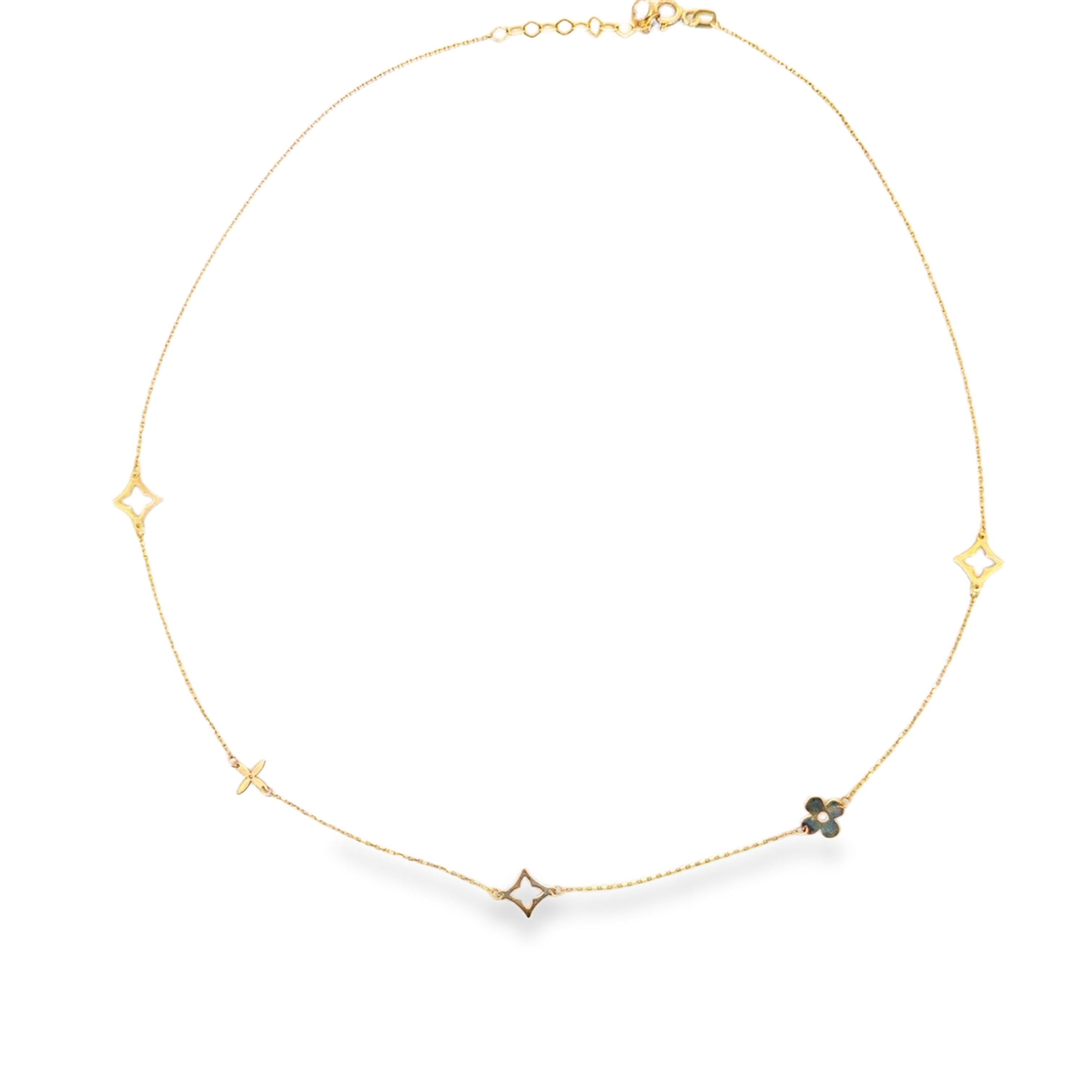 Yellow Gold Floral and Star Motif Charm Necklace