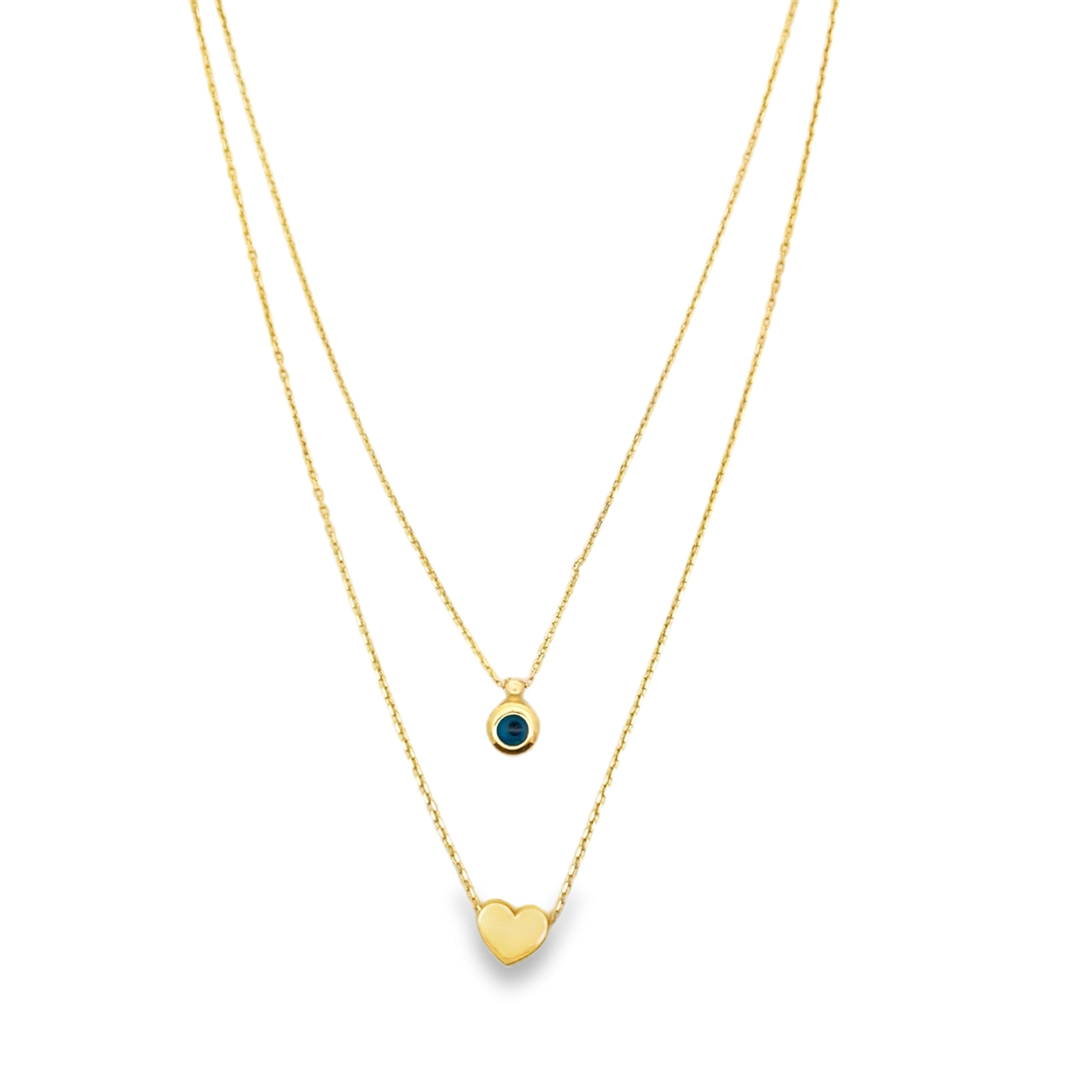 Sapphire Evil Eye and Heart Layered Necklace in Yellow Gold