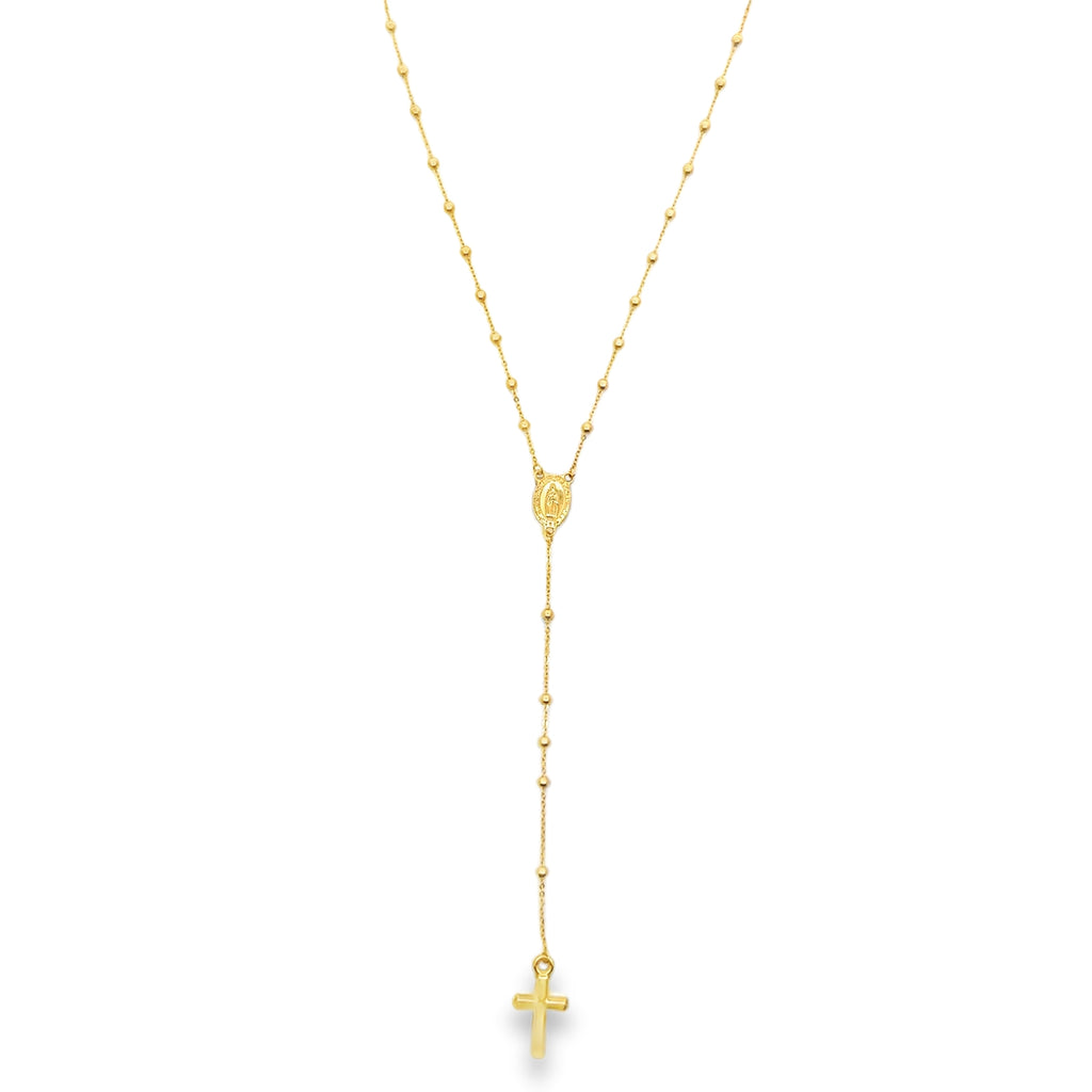 Yellow Gold Beaded Rosary Y-Necklace with Cross Pendant