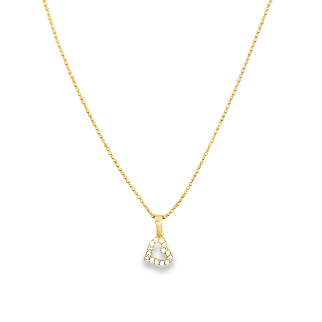 Diamond Heart Pendant on Yellow Gold Beaded Chain
