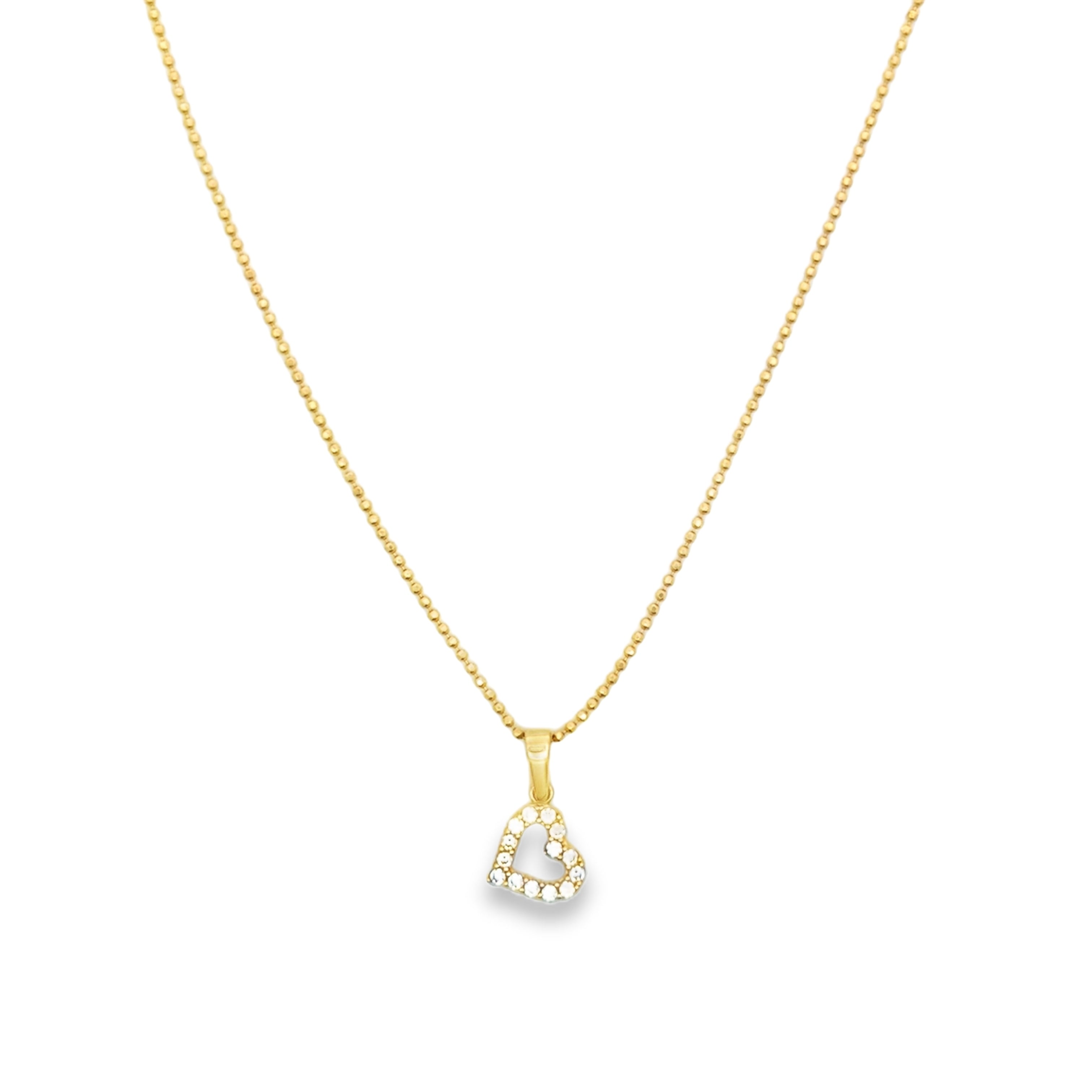Diamond Heart Pendant on Yellow Gold Beaded Chain