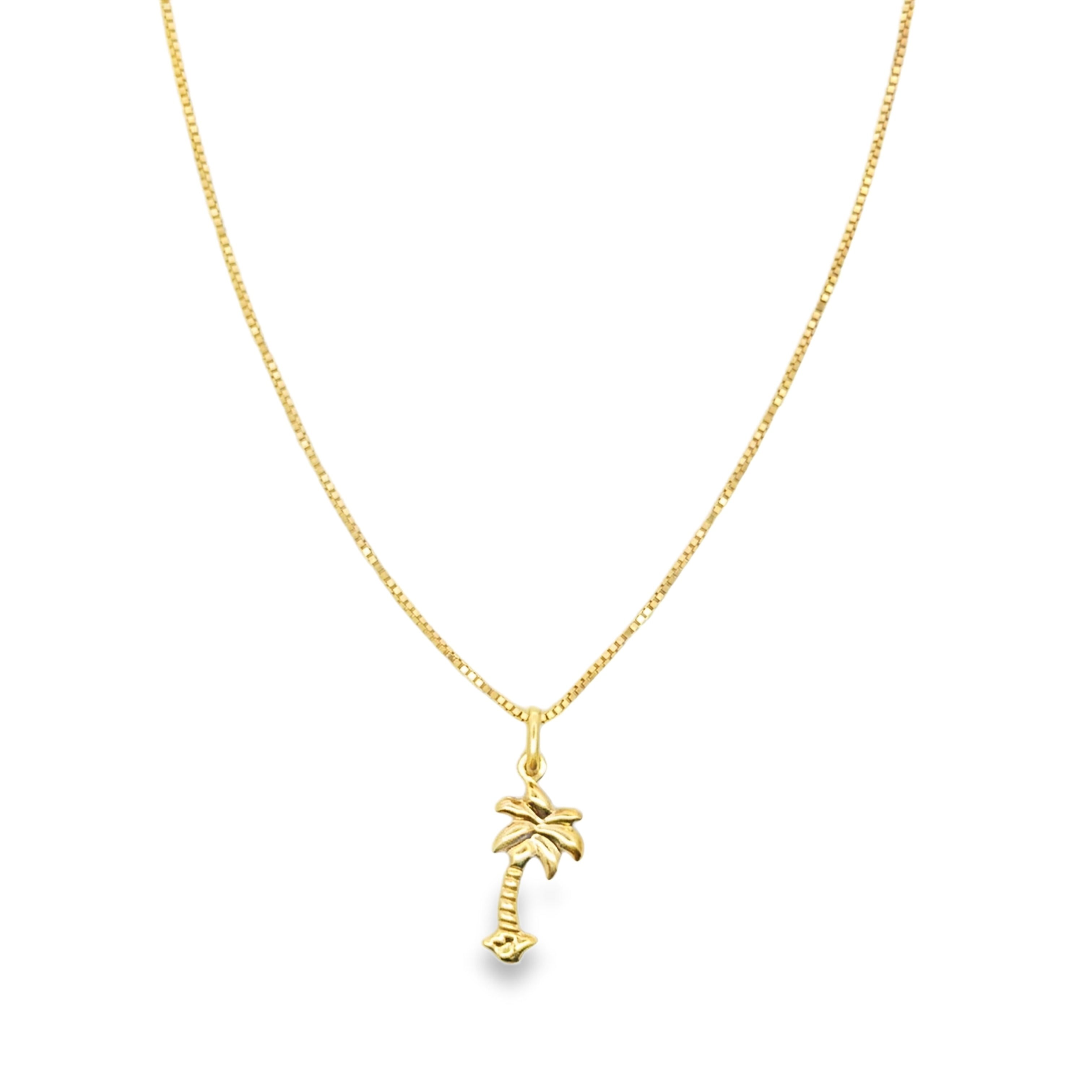Yellow Gold Palm Tree Charm Necklace