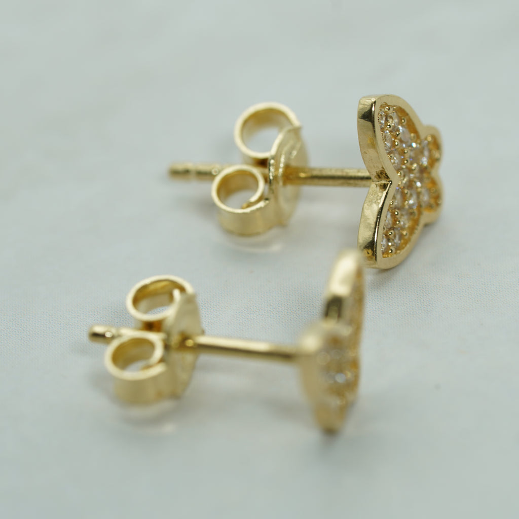 Pave Zircon Butterfly Stud Earrings in Yellow Gold