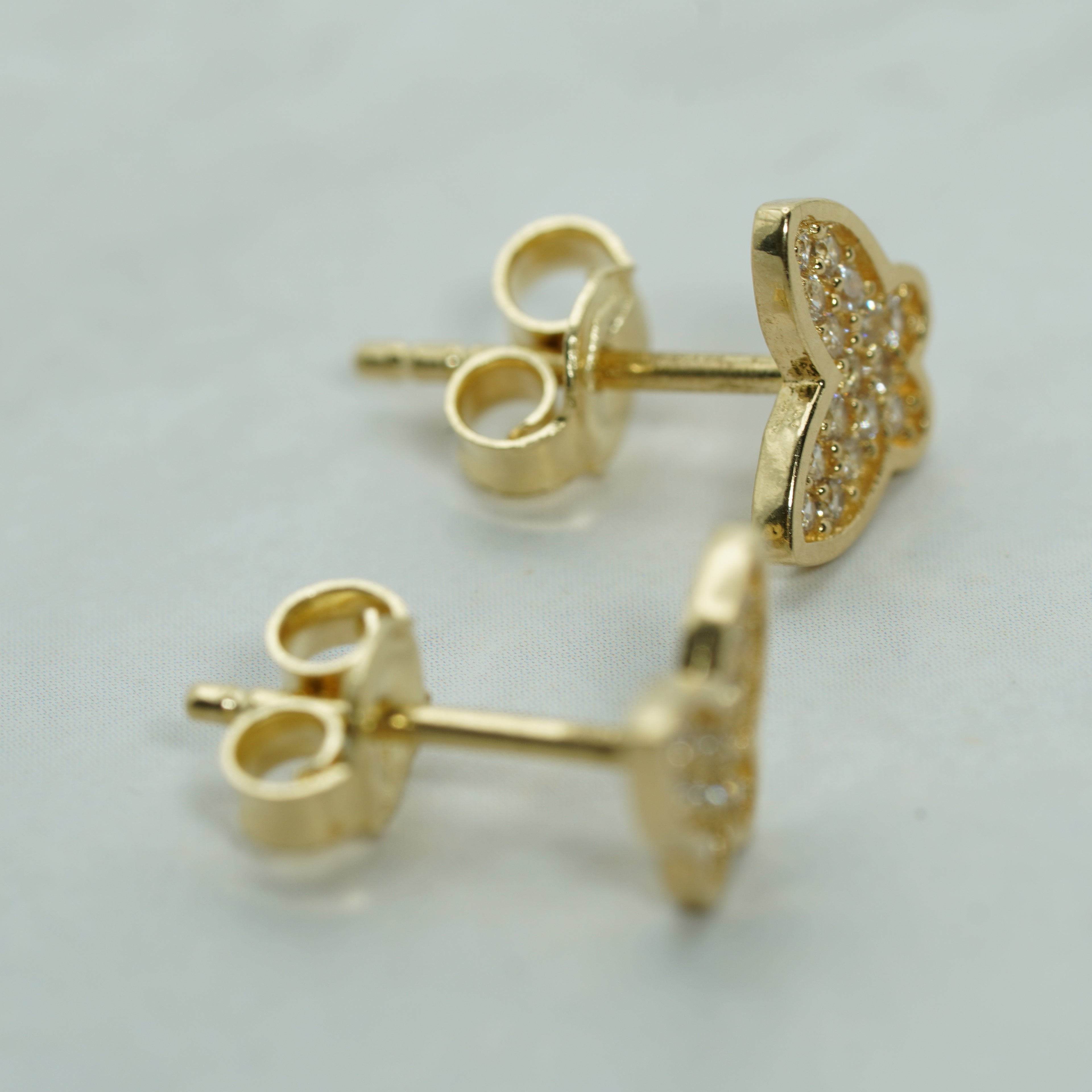 Pave Zircon Butterfly Stud Earrings in Yellow Gold
