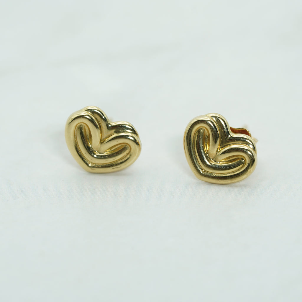 Yellow Gold Knotted Heart Stud Earrings