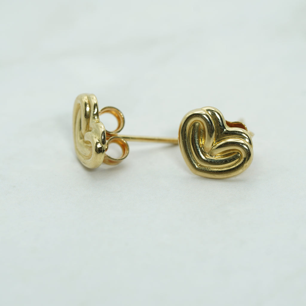 Yellow Gold Knotted Heart Stud Earrings
