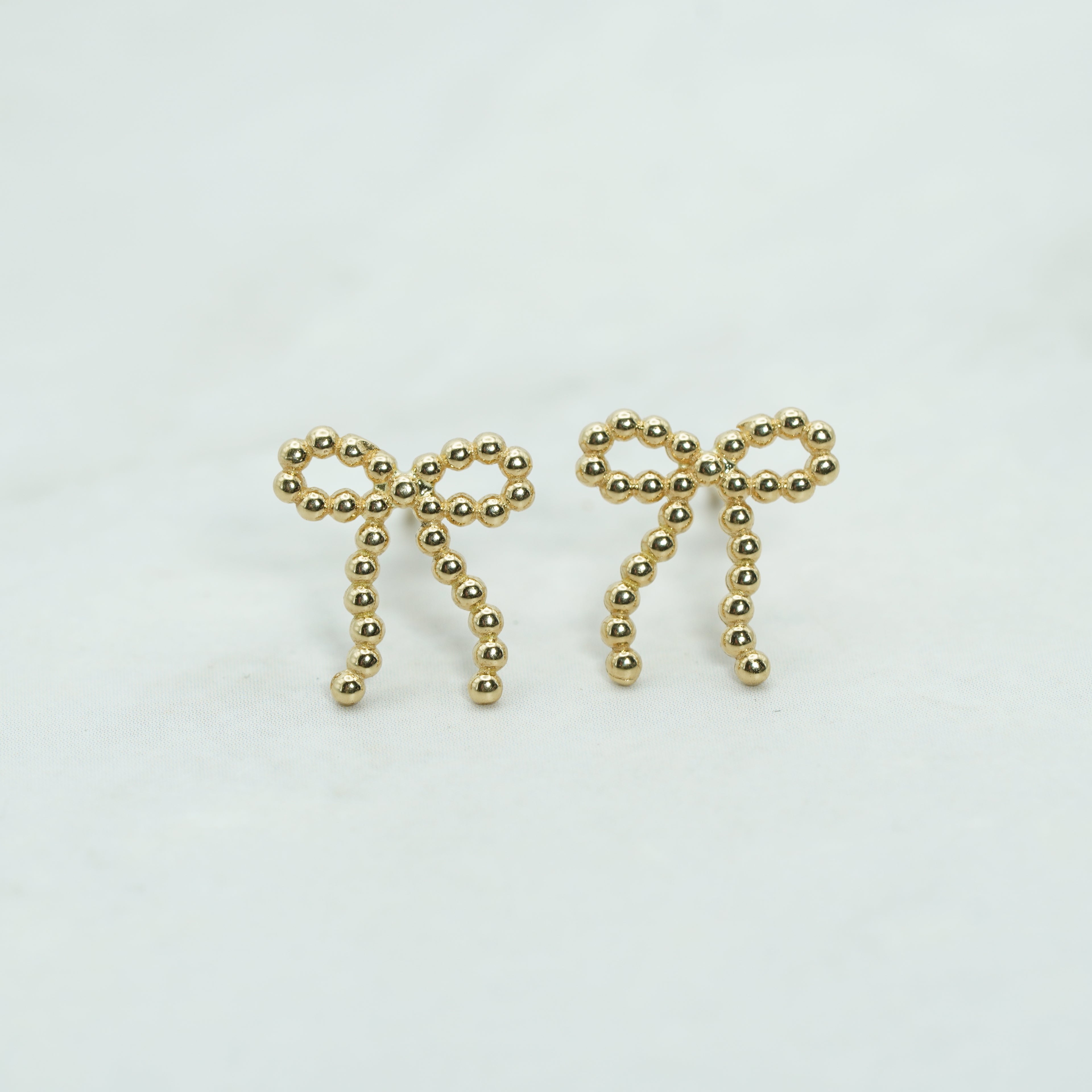 Yellow Gold Beaded Bow Stud Earrings