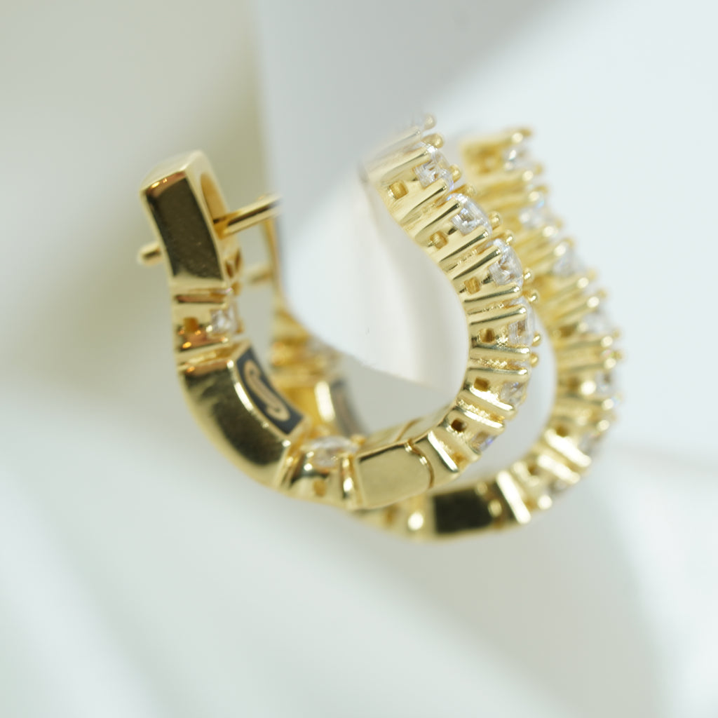Yellow Gold Zircon Hoop Earrings