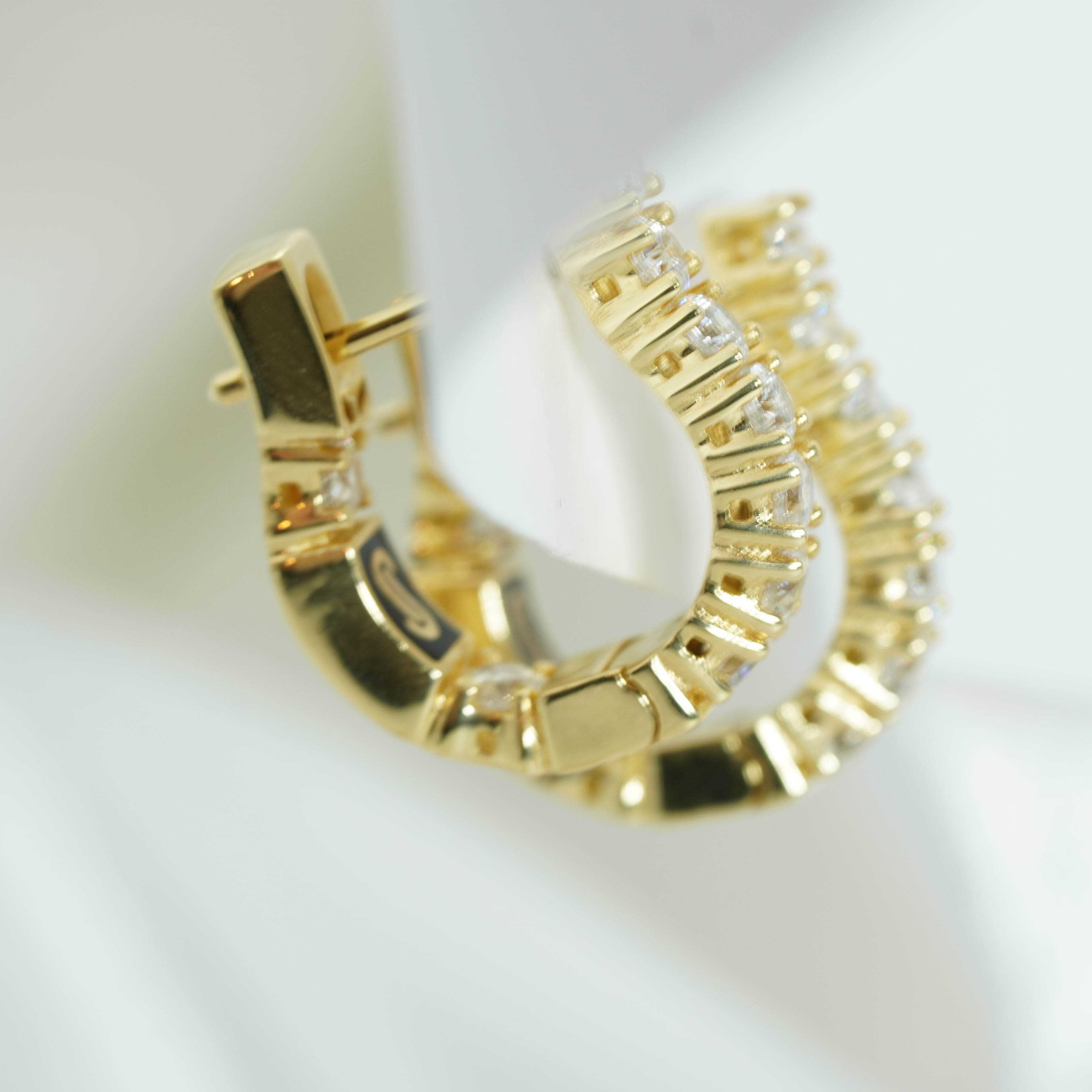 Yellow Gold Zircon Hoop Earrings