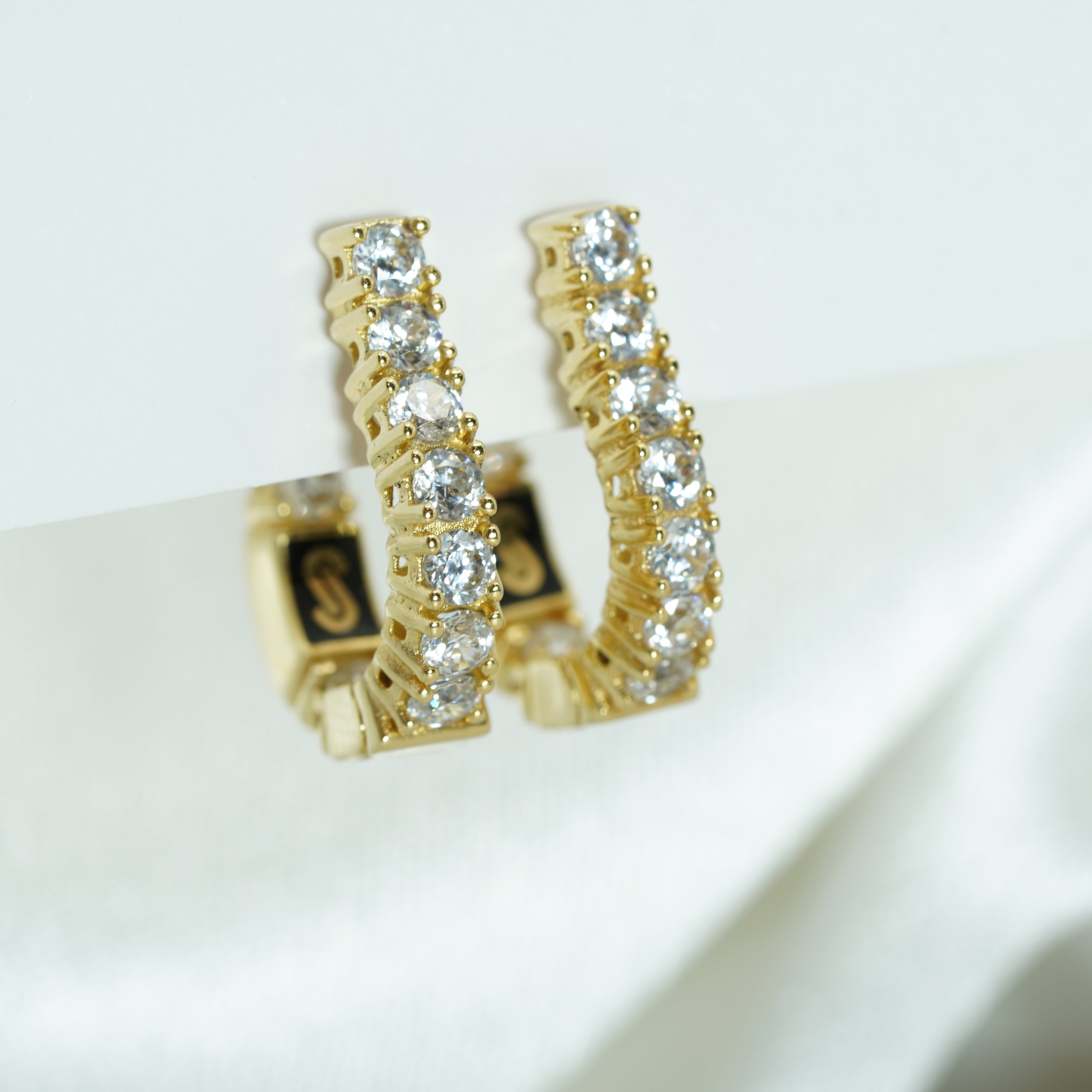 Yellow Gold Zircon Hoop Earrings