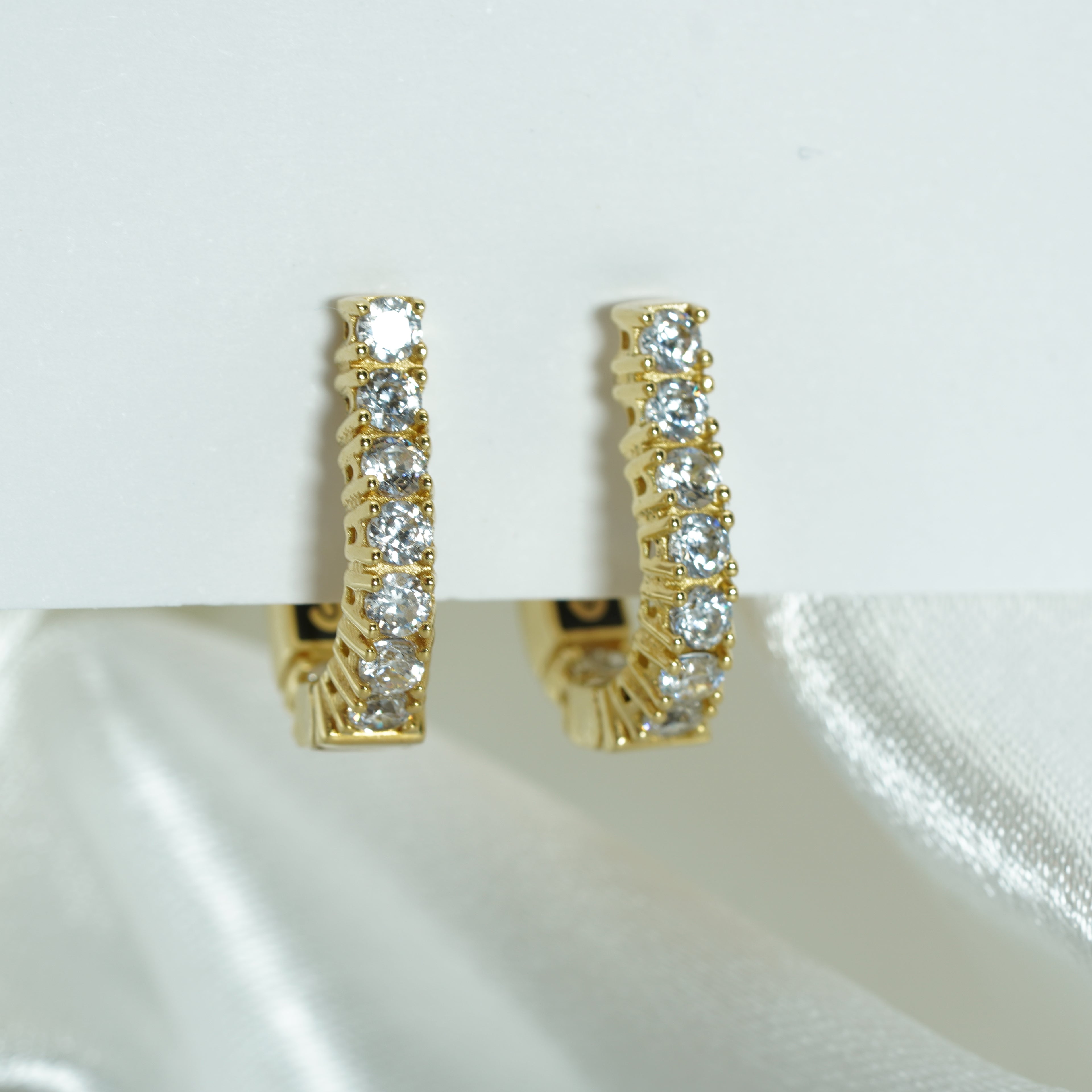 Yellow Gold Zircon Hoop Earrings